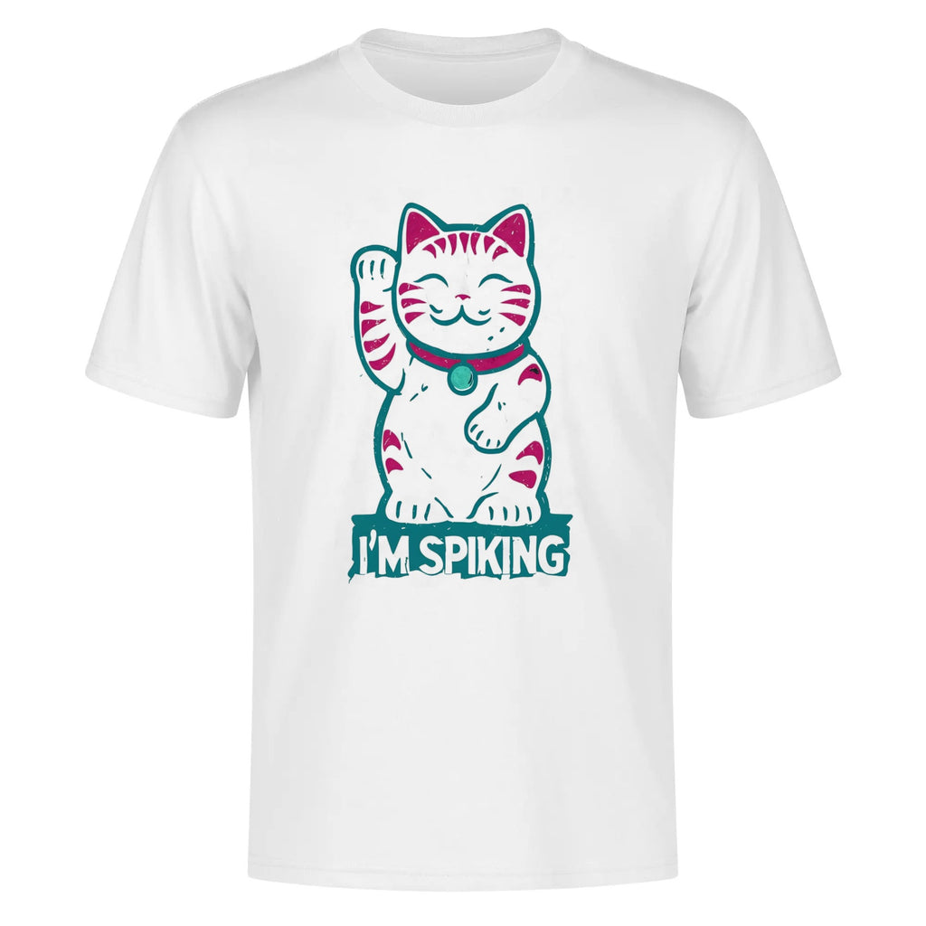 Swing-artist, Cartoon Maneki-Neko With Magenta Stripes And Teal Outline Volleyball Tee