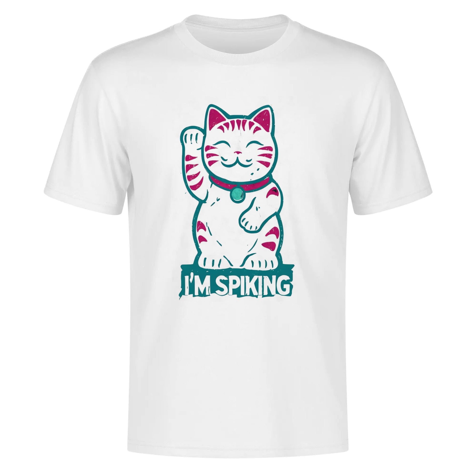 Swing-artist, Cartoon Maneki-Neko With Magenta Stripes And Teal Outline Volleyball Tee