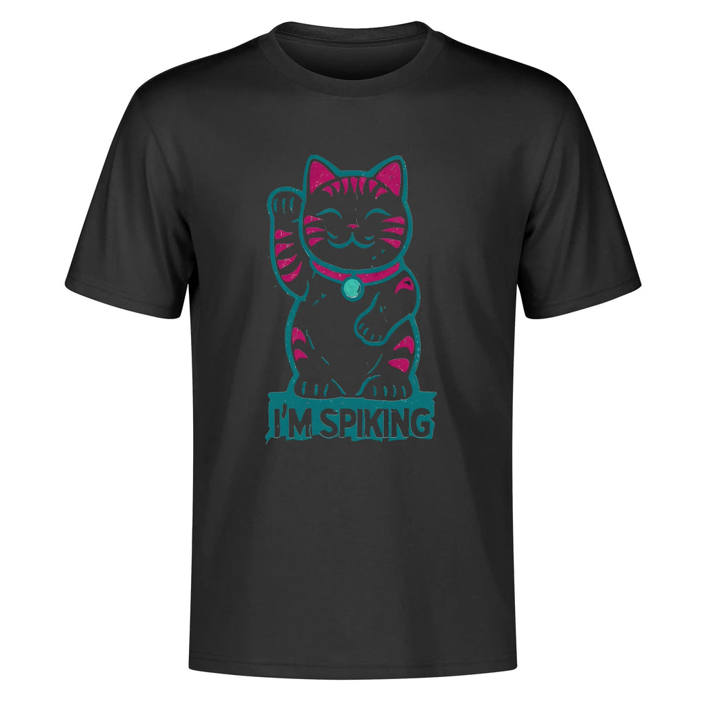 Swing-artist, Cartoon Maneki-Neko With Magenta Stripes And Teal Outline Volleyball Tee