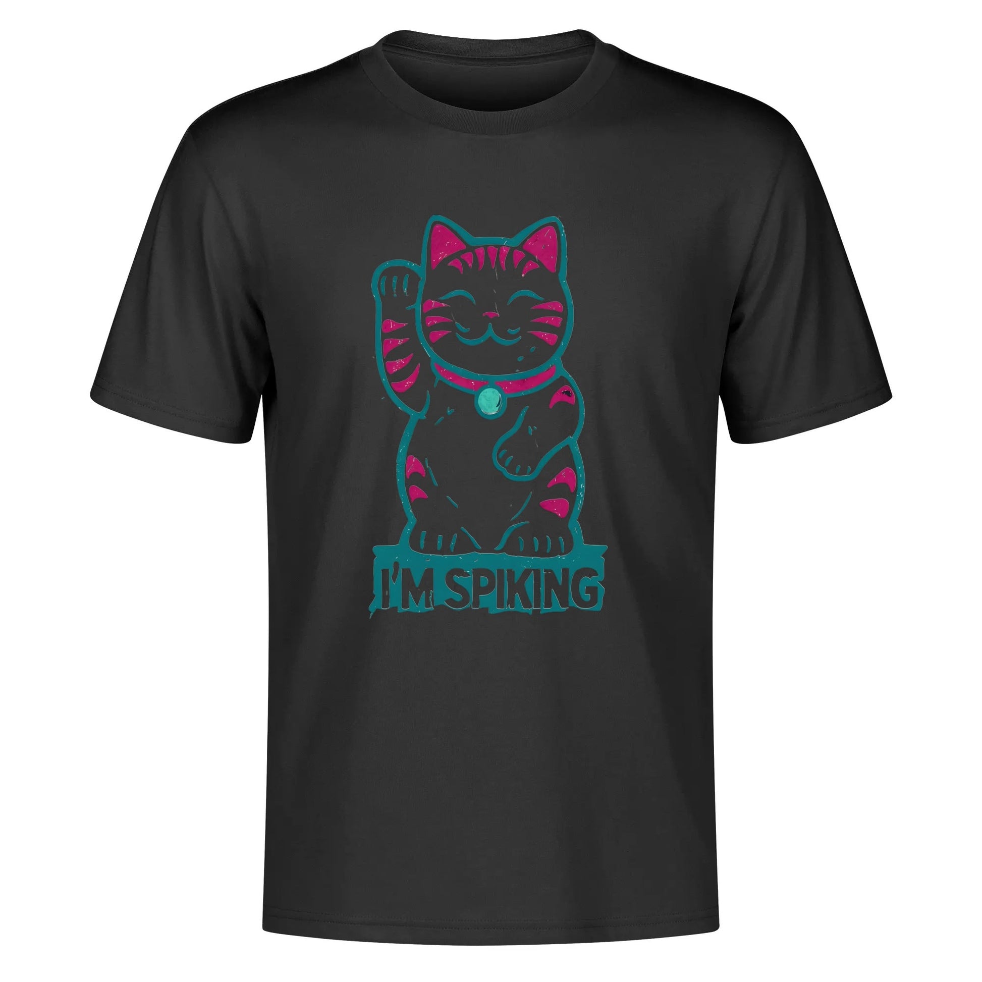 Swing-artist, Cartoon Maneki-Neko With Magenta Stripes And Teal Outline Volleyball Tee
