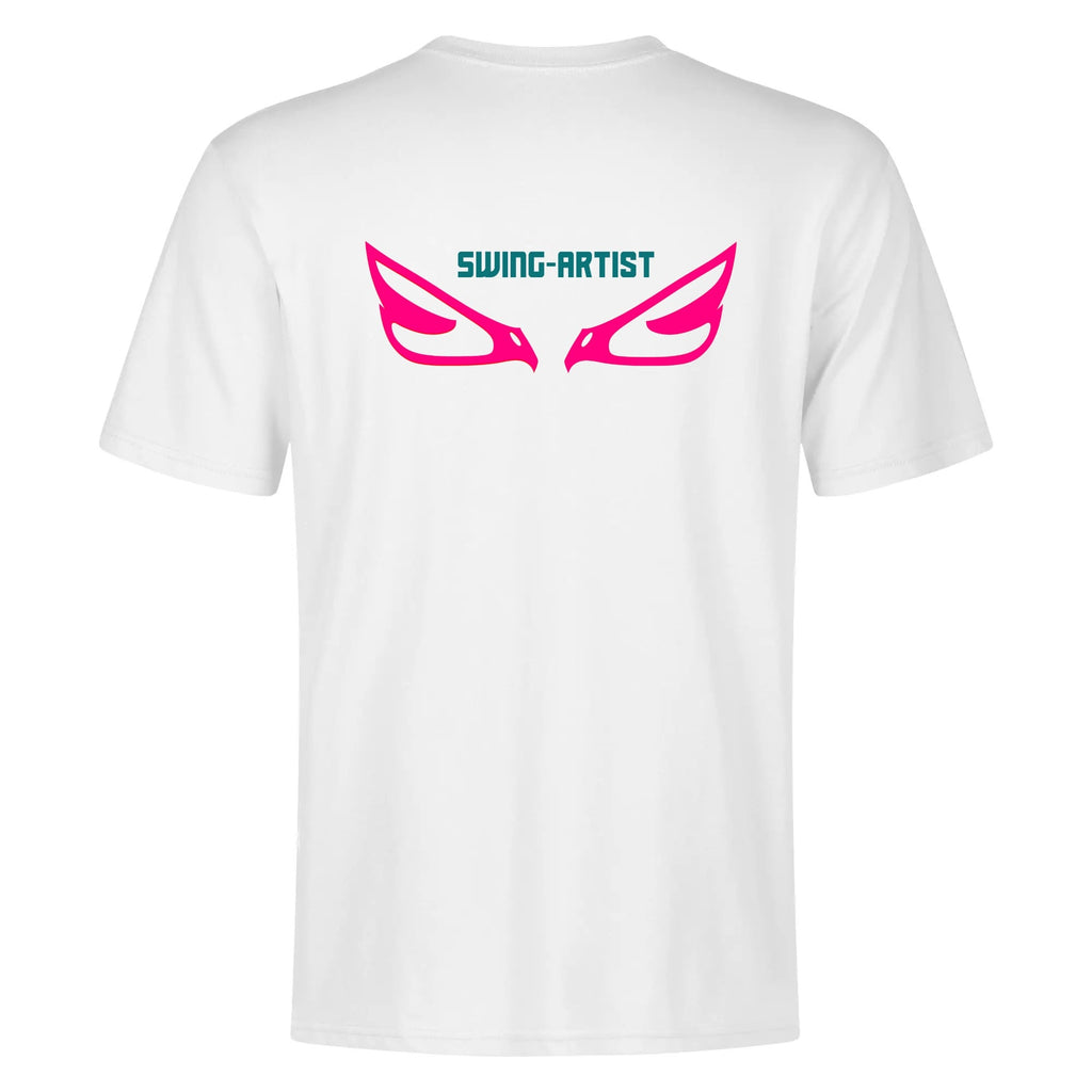 Swing-artist, Cartoon Maneki-Neko With Magenta Stripes And Teal Outline Volleyball Tee