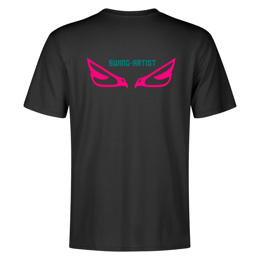 Swing-artist, Cartoon Maneki-Neko With Magenta Stripes And Teal Outline Volleyball Tee