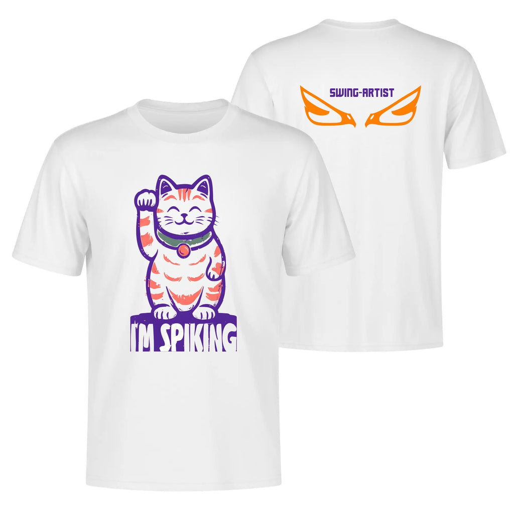 Swing-artist, Whimsical Cartoon Maneki-Neko Beckoning Cat With Bold Colors Tee