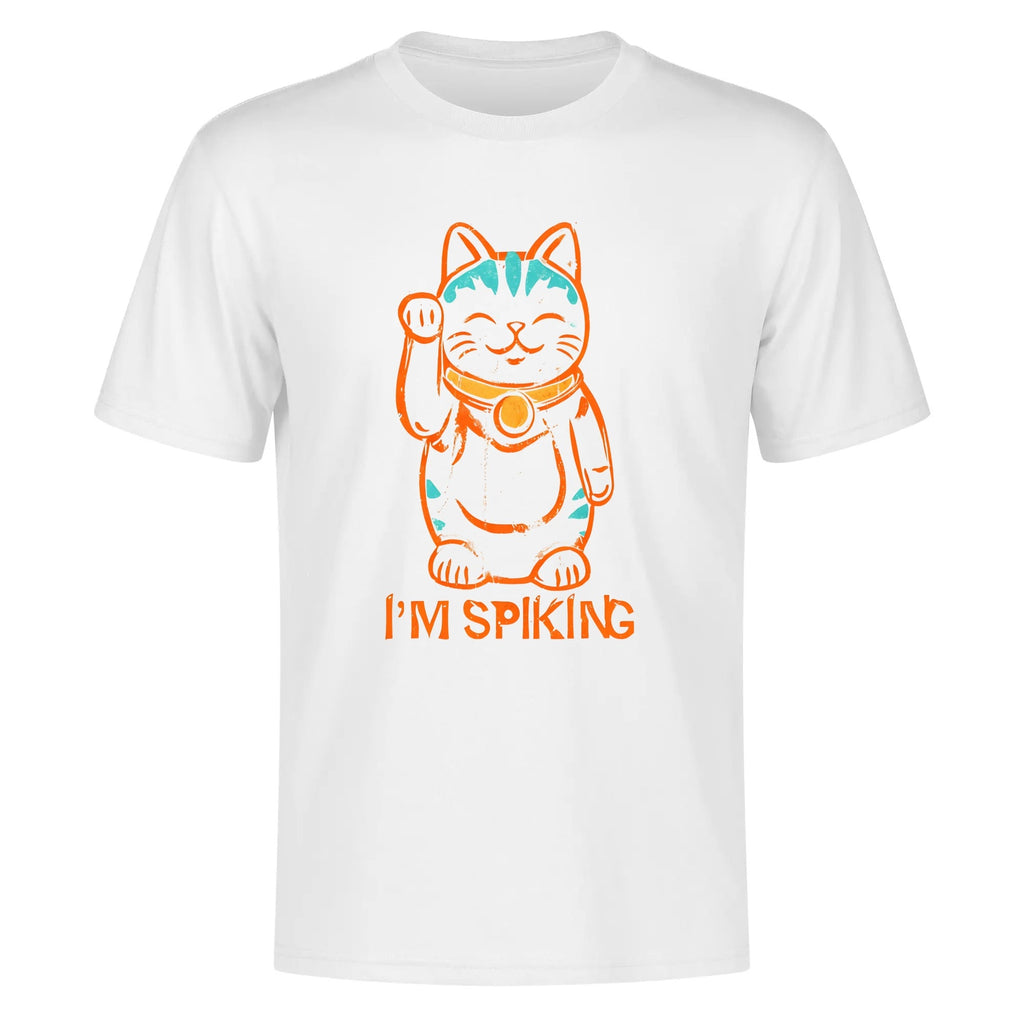 Swing-artist, Whimsical Cartoon Maneki-neko With Orange Lines And Turquoise Markings tee