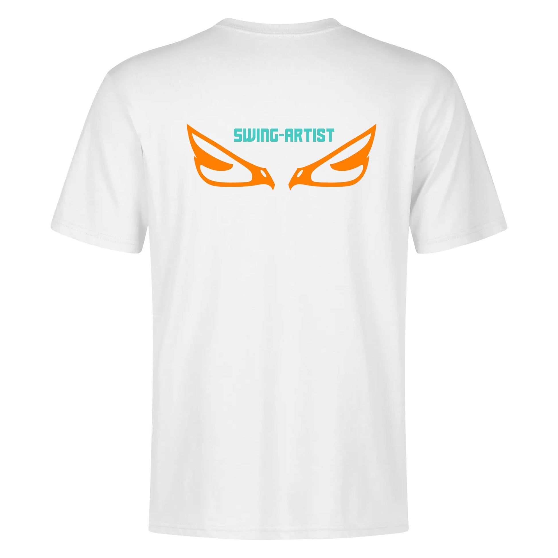 Swing-artist, Whimsical Cartoon Maneki-neko With Orange Lines And Turquoise Markings tee