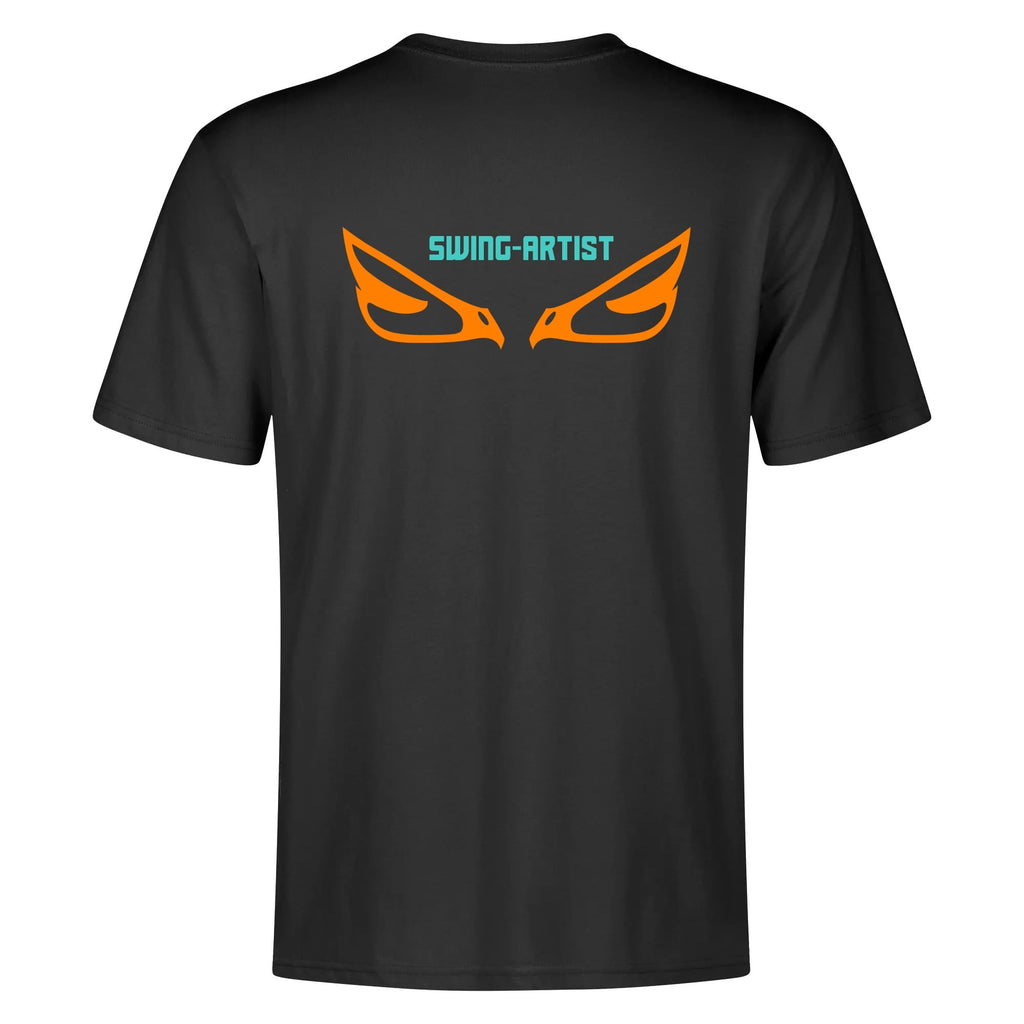 Swing-artist, Whimsical Cartoon Maneki-neko With Orange Lines And Turquoise Markings tee