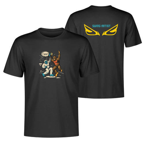 Swing Artist Ape Tee: Unique Volleyball Spike & Block Graphic Design