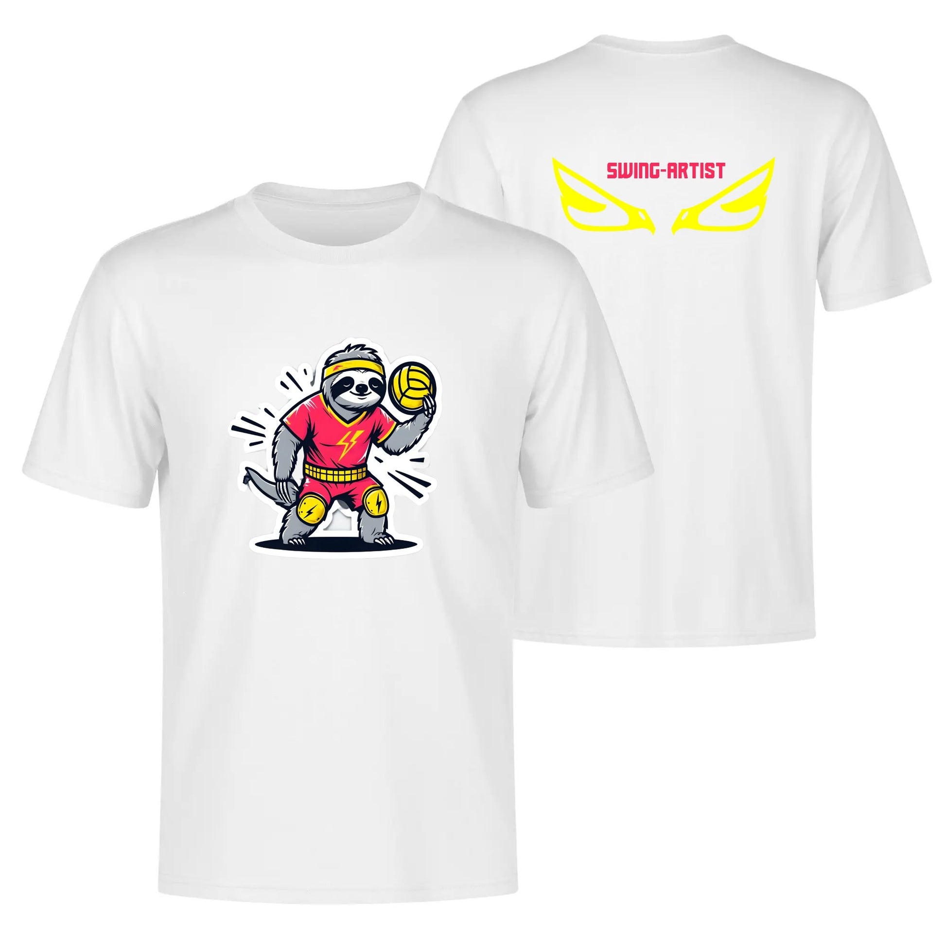 Swing-artist, artoon Sloth Volleyball Hero In Pop Art Style tee