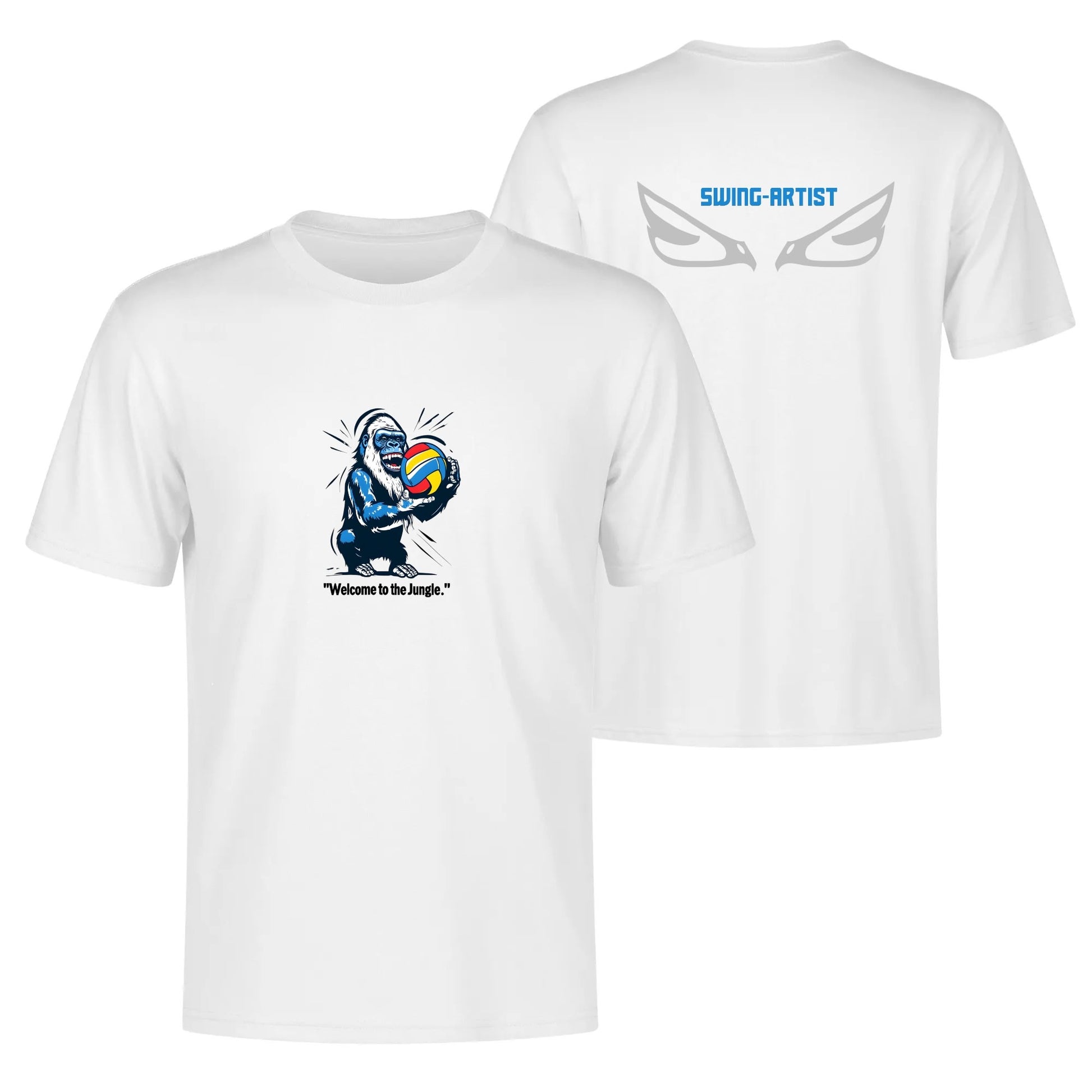 Swing-artist, graffiti pop art gorilla with volleyball and welcome to the jungle Tee